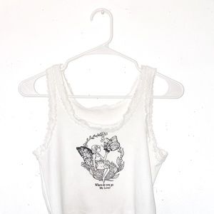 Brandy Melville Fairy Top Lace Trim White Size S